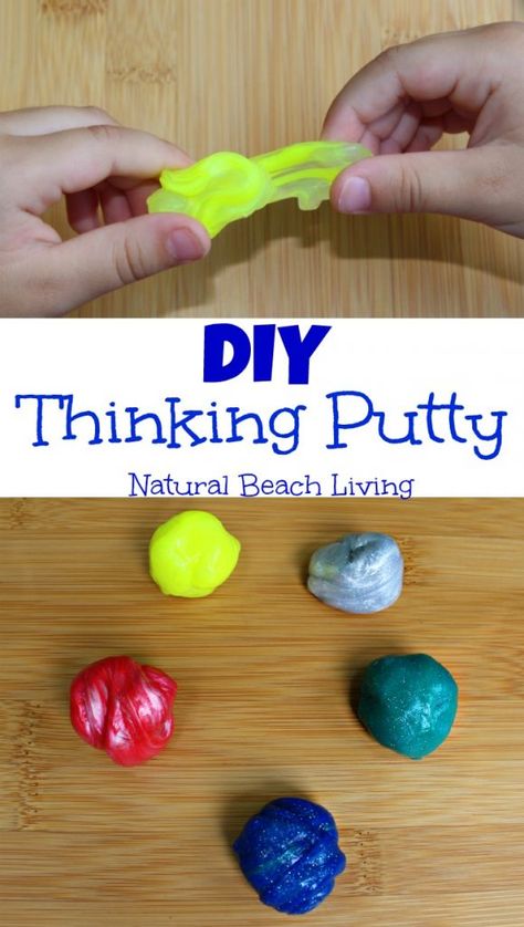 Diy Silly Putty, Homemade Fidget Toys, Putty Recipe, Thinking Putty, Homemade Playdough Recipe, Diy Fidget Toys, Silly Putty, Playdough Recipe, Sensory Bottles