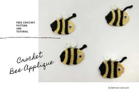 Crochet Bee Applique Free Pattern, Crochet Bee Pattern, Crochet Bumble Bee Applique Pattern Free, Bee Applique, Bee Applique Pattern, Crochet Tiny Bee Pattern Free, Crochet Bee Applique, Mini Bee Crochet, Small Bumble Bee Crochet Pattern