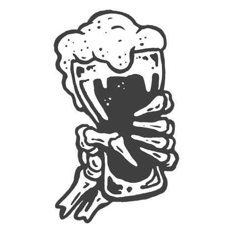 Skeleton hand holding a frothy beer mug    PNG Design Skeleton Beer Tattoo, Cartoon Hand Tattoo, Beer Tattoo Design, Alcoholic Tattoo Ideas, Beer Mug Tattoo, Beer Mug Drawing, Skeleton Hand Holding Something, Skeleton Pizza, Skeleton Drinking Beer