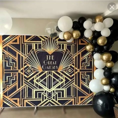 Great Gatsby Backdrop, The Great Gatsby Theme, 20s Party Theme, Gatsby Backdrop, Harlem Nights Party, Gold Colour Palette, Gatsby Birthday Party, Speakeasy Decor, Sophisticated Party