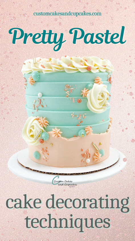 Pretty pastels always look lovely in so many cake decorating techniques! Here, we will look at using a light, beach/ocean-inspired color scheme to create this beautiful treat. In this video tutorial, learn how to stack, assemble, and frost a smooth buttercream cake, as well as how to use a texture frosting comb for this pleated look, create a fault line design on top, pipe a spiral rope border, and add piped and fondant Easter Egg decorations. Recipes at customcakesandcupcakes.com . Fault Line Cake Tutorial, Texture Cake, Smooth Buttercream, Light Beach, Rope Border, Line Texture, Cake Icing, Easter Egg Decorating, Ocean Inspired