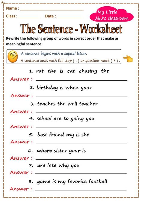 Sentence printable worksheet # English grammar worksheet-primary class children Sentence Worksheet, Sentences Worksheet, Worksheet For Class 2, 2nd Grade Grammar, Punctuation Worksheets, Meaningful Sentences, Word Family Worksheets, Kindergarten Worksheets Free Printables, English Grammar Book