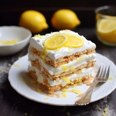 No Bake Lemon Icebox Cake Lemon Icebox Cake, No Bake Lemon, Icebox Cake Recipes, Lemon Pudding, Wafer Cookies, Light Desserts, Icebox Cake, Vanilla Wafers, Ice Box