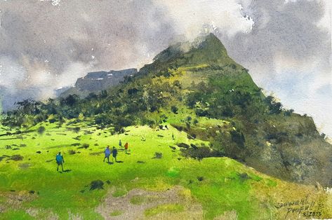 Prafull Sawant Watercolour, Prafull Sawant, Watercolor Scenery Painting, Landscape Tutorial, Watercolor Indian, Drawing Scenery, Watercolor Scenery, Watercolor Art Landscape, Scenery Paintings