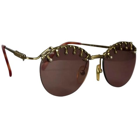 For Sale on 1stDibs - Vintage JEAN PAUL GAULTIER Steampunk Sunglasses Measurements: Height: 1.69 inches (4.3 cm) Horizontal Width: 5.31 inches (13.5 cm) Arms: 5.31 inches (13.5 Jean Paul Gaultier Vintage, Foldable Sunglasses, Vintage Jean Paul Gaultier, Novelty Sunglasses, Steampunk Sunglasses, White Sunglasses, Tortoise Shell Sunglasses, Oval Sunglasses, Blue Lenses