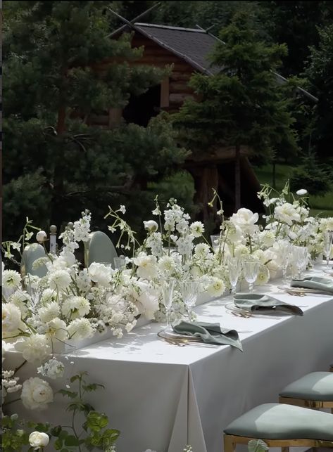 White Table Garland, Bridal Table Flowers Arrangements Long, Large Square Table Centerpiece, Elegant Long Table Centerpieces, White Hanging Flowers Wedding, Center Piece Wedding Long Table, Babys Breath Wedding Reception, Long Table Floral Arrangements, Small Garden Wedding Reception