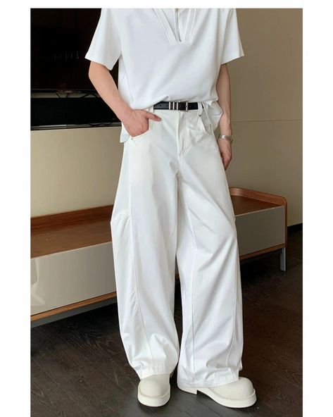 Cui Chic Plain Color Pants • Discover Trending Men's Fashion From Asia • Collection: Cui's Closet . #koreanfashion #streetwear #streetfashion #outfitidea #styleinspo #mensfashion White Pants Outfit Men, All White Outfit Men, White Outfit Men, White Pants Outfit, Pants Outfit Men, Color Pants, All White Outfit, White Outfit, Plain Color