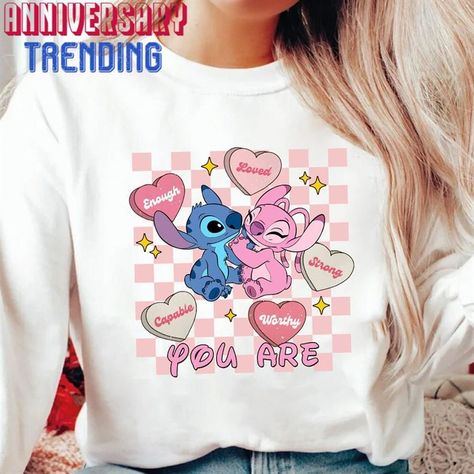 Disney Stitch Shirt Valentines Day Love Sweatshirt T-Shirt Check more at https://anniversarytrending.com/product/disney-stitch-shirt-valentines-day-love-sweatshirt-t-shirt/ Angel Couple, Shirt Pillows, Love Sweatshirt, Valentine Png, Valentines Day Love, Stitch And Angel, Stitch Shirt, Matching Couple, Disney Stitch