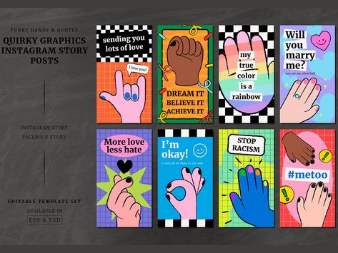 Quirky & Funky Social Media Story | Eye-Catching Templates by rawpixel on Dribbble Quirky Social Media Post, Quirky Graphic Design, Ideas For Graphic Design, Creative Story Ideas, Hand Quotes, Template Social Media, Graphic Design Agency, Social Stories, Quirky Design