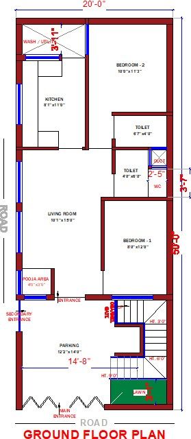 20 X 50 House Plans, Home Front Elevation Design, House Plan App, 20 50 House Plan, Home Front Elevation, 30x50 House Plans, North Facing House, Front Elevation Design, 20x40 House Plans