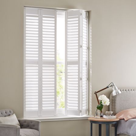 Small Spare Room, Luxury Blinds, Modern Shutters, Hillarys Blinds, Classic Bedroom Design, Aura White, White Shutters, Beautiful Bedrooms Master, House Shutters