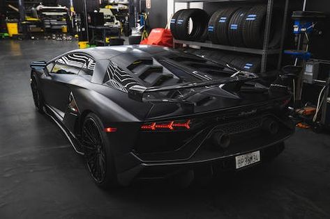 Lamborghini Aventador Svj Black, Matte Black Lamborghini, Black Lamborghini Aventador, Indoor Garage, Yellow Lamborghini, Lamborghini Wallpaper, Black Lamborghini, Aventador Svj, Yellow Car