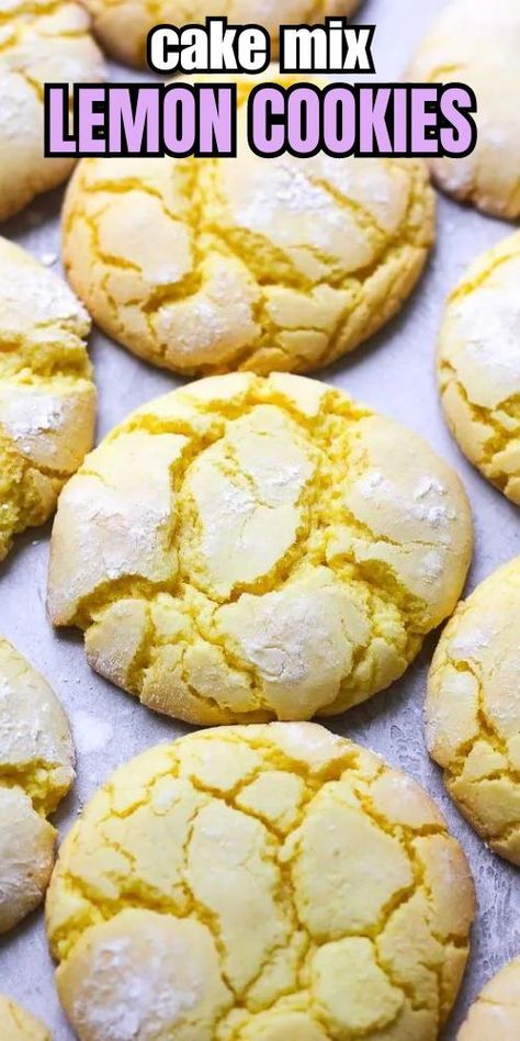 This recipe is for chewy quick and easy lemon cake mix cookies that absolutely everyone can bake! Only 4 ingredients and in less then 20 minutes your delicious cookies will be ready to enjoy. Lemon Cake Mix Cookies 3 Ingredients, Cake Mix Lemon Cookies, Easy Lemon Cake, Easy Delicious Cookies, Lemon Cake Mix Cookies, Box Lemon Cake, Cake Box Cookies, Lemon Cake Easy, Lemon Cookies Recipes