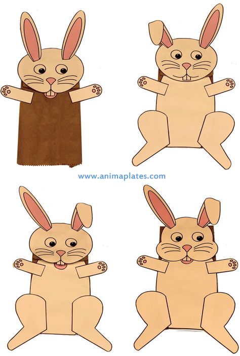 Paper bag puppet Rabbit Puppet, Puppet Diy, Puppet Template, Rabbit Paper, Bag Puppet, Paper Bag Puppets, Puppets Diy, Puppet Patterns