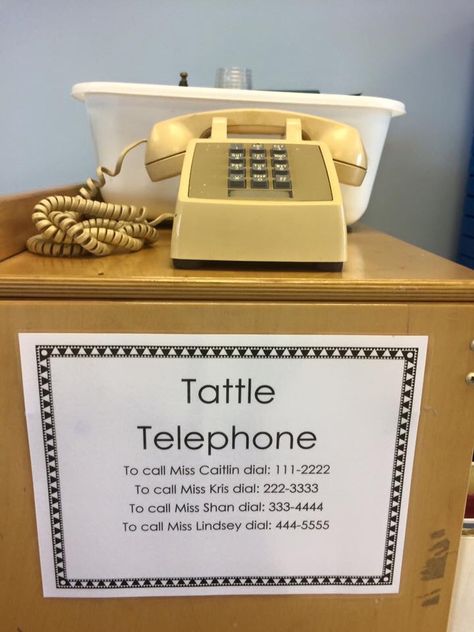 Tattle tale phone! Use it in your own classroom! Cell Phone Bin Classroom, Phone Storage For Classroom, Tattle Phone, Tattle Phone Preschool, Tattle Box Classroom, Tattle Tale Classroom, Classroom Phone Holder, Conscious Discipline Preschool, Conscious Discipline Safe Keeper