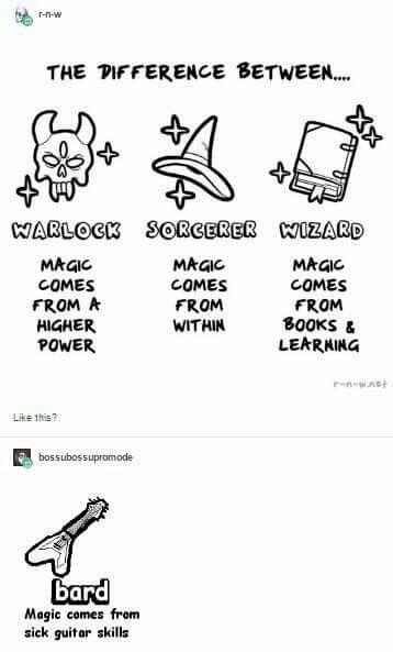 Now I know the difference Between warlock wizard and sorcerer and bard Dnd Sorcerer Character Design, Dnd Warlock Character Design, Wizard Dnd Character Design, Warlock Character Design, Sorcerer Character Design, Zelda Quotes, Menulis Novel, Tenacious D, Dungeon And Dragons