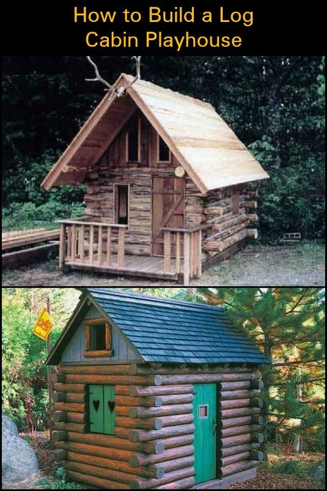 Build your Kids an Awesome Log Cabin Playhouse for Under $300 Log Cabin Tree House, Log Playhouse, Log Cabin Playhouse, Landscaping Timbers, Cabin Playhouse, Camp Cabins, Diy Kids Playhouse, Outdoor Playhouse Ideas, Playhouse Plan