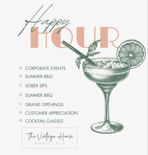 Did you know we offer Happy Hour packages? Elevate your next event with our Happy Hour Service from one of our Mobile Bars! From crafted cocktails to a lively atmosphere, we’re happy to turn your gathering into a celebration to remember! Book with us today and let the good times roll! Corporate Happy Hour | Happy Hour Events | Corporate Events | CT | Connecticut Corporate Happy Hour, Mobile Bars, Let The Good Times Roll, Mobile Bar, Work Design, Good Times Roll, Vintage Horse, Happy Hour, Corporate Events