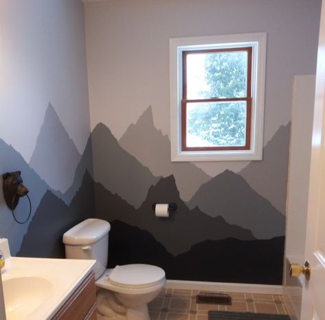 Mountain Themed Bathroom Ideas, Mountain Themed Bathroom, Mountain Bathroom, Themed Bathroom, Chalkboard Wall, Kids Bathroom, Kids' Bathroom, House Ideas, Bathroom Decor