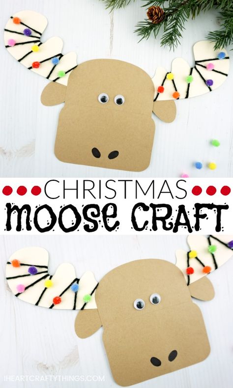 Use our free template to make this cute Christmas moose craft. The yarn wrapped Christmas lights makes this a great fine motor craft for kids. #christmascraftsforkids #christmascrafts #moose #papercrafts #papercrafting #papercraftideas #iheartcraftythings #kidscrafts #craftsforkidstomake #preschoolactivities #preschoolartprojects #kidsartproject Crafting For Kids, Moose Crafts, December Crafts, Christmas Moose, Wine Bottle Diy Crafts, Christmas School, Preschool Christmas, Christmas Classroom, 12 December