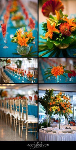 Blue Place Settings, Place Settings Wedding, Reception Place Settings, Orange Centerpieces, Summer Themes, Wedding Reception Photos, Beach Wedding Decorations Reception, Wedding Themes Summer, Reception Photos