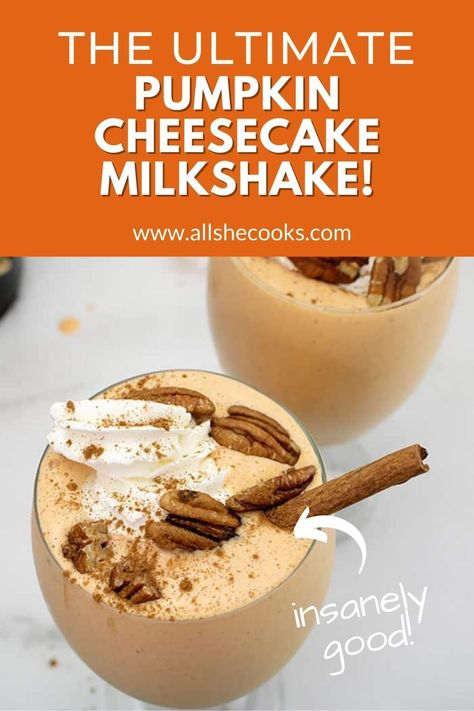 Pumpkin Cheesecake Milkshake, Pumpkin Cheesecake Shake, Pumpkin Shake Recipe, Pumpkin Milkshake Recipe, High Calorie Shakes, Gainer Shake, Cheesecake Factory Pumpkin Cheesecake, Cheesecake Milkshake, Cheesecake Flavors