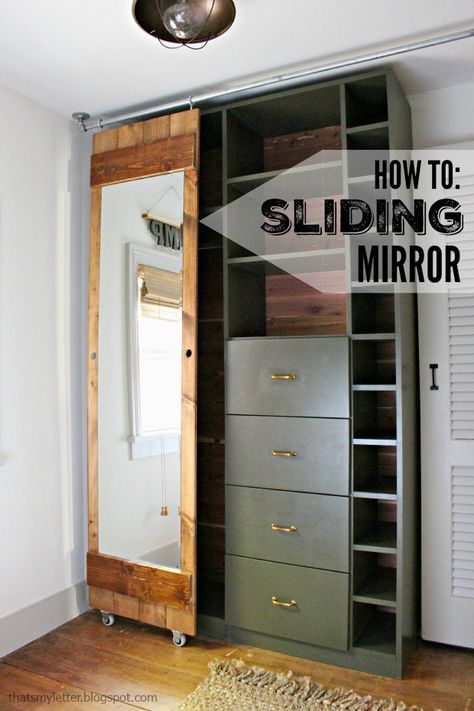 How To Build a Sliding Mirror Door Mirror Sliding, Sliding Mirror Door, Mirror Closet, Small Walk In Closet, Bedroom Closet Doors, Closet Build, Building A Door, Diy Barn Door Hardware, Sliding Mirror