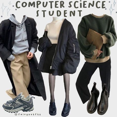 Stem Academia Outfits, Computer Science Major Outfits, Computer Science Aesthetic Outfit, Science Major Aesthetic Outfits, Computer Science Student Outfit, College Outfit Ideas Student, Art Student Outfit, College Student Outfits, Comp Sci