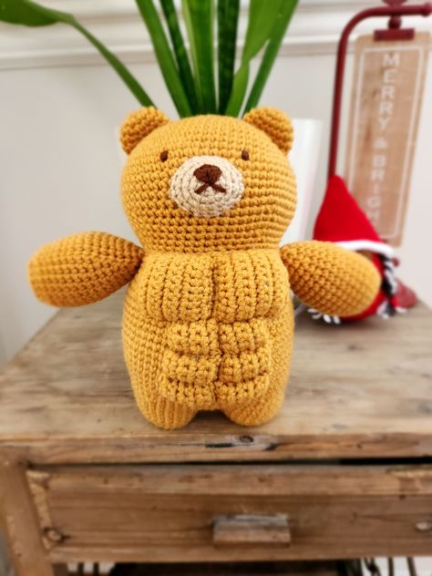 Buff Bear Crochet Pattern, Muscle Bear, Gym Bear - Digital Pattern Only Gym Crochet Ideas, Buff Teddy Bear, Teddy Bear Crochet Pattern, Beginners Amigurumi, Crochet Creatures, Red Teddy Bear, Sewing Designs, Teddy Bear Crochet, Bear Crochet Pattern