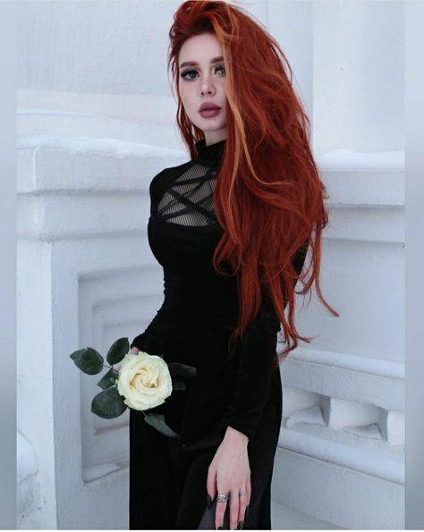 Pin by @ann.siren Goth Redhead, Crimson Hair, Red Hair Freckles, Visual Clothing, Goth Look, Cos Play, Ootd Summer, Character Inspo, Gothic Beauty