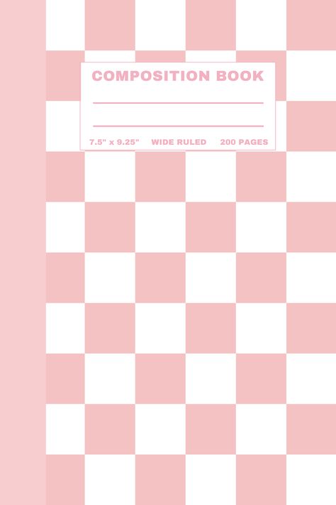 Beautiful Baby Pink Checkered Notebook, matte cover, wide ruled sheets, 7.5"x 9.25 inches dimension, 200 pages. Pink Notebook Cover, Cute Notebook Covers, Pink Composition Notebook, Good Notes Cover, Shuffles Ideas, Checkered Notebook, Aesthetic Checkered, Tablet Aesthetic, Goodnotes Cover