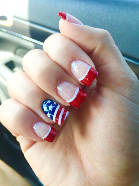 Fourth of July nails! Patriotic Nails Design, Patriotic Nails, Wide Nails, Fourth Of July Nails, 4th Of July Nails, Glitter Eyeliner, July Nails, Blue Nail, Nails For Kids