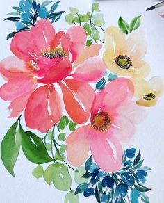 Bright Watercolor Flowers, Jenna Rainey Watercolor, Loose Floral Watercolor Painting, Inga Buividavice, Jenna Rainey, Loose Florals, Loose Watercolor Flowers, Watercolor Flowers Tutorial, Aqua Art