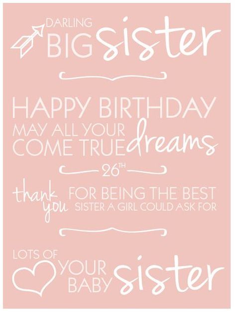 Happy Birthday Sister Quotes, Happy 26Th Birthday Quotes, Sweet, Happy Birthday Big Sister, Big Sister Birthday Quotes, Big Sisters, Little Sisters Birthday Surprise Ideas For Sister, Funny Happy Birthday Sister, Birthday Sister Quotes, Happy Birthday Big Sister, Birthday Surprise Ideas, Best Birthday Surprises, Happy Birthday Sister Quotes, Happy 26th Birthday, Surprise Ideas