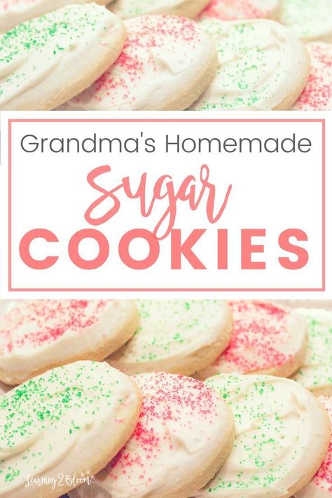 Grandmas homemade sugar cookies. The softest easy to make sugar cookie that your family will love. Make these for any occasion or holiday- Valentines, Christmas, Birthday, Easter, etc. Homemade Sugar Cookies Recipe, Homemade Sugar Cookies, Cookies Sugar, Best Sugar Cookies, Soft Sugar Cookies, Christmas Sugar Cookies, Halloween Desserts, Homemade Cookies, Sugar Cookies Recipe