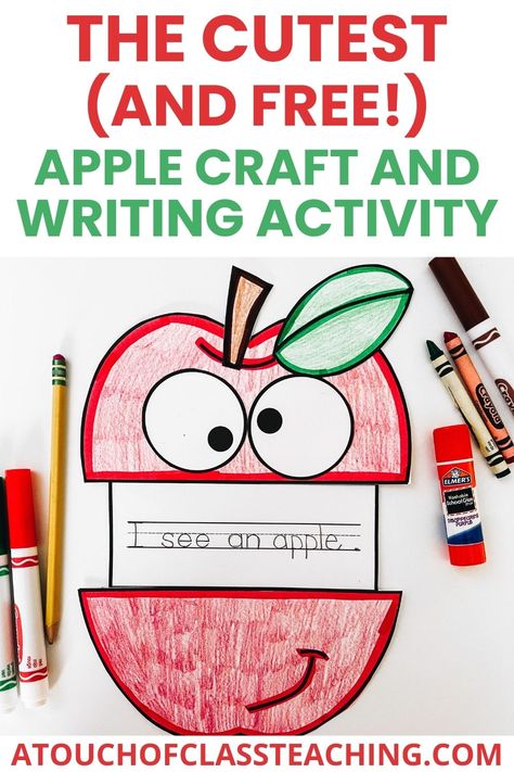 A great way to incorporate some fun seasonal learning is through having your students complete an apple craft this fall! Here on my blog, you can get access and download my FREE apple craft and writing template, and it pairs with any apple-themed lesson or studies you might have planned for your elementary students. Plus, when you visit my blog, you'll find additional fall ideas and activities. Get the download and craft for apples right here! Apple Sight Word Activities, The Biggest Apple Ever Craft, Kindergarten Writing Craft, Apple Writing Prompts, 1st Grade September Activities, Apple Writing Activities, Fall Writing Craft Kindergarten, Fall Activities Kindergarten Free, Apple Crafts 1st Grade