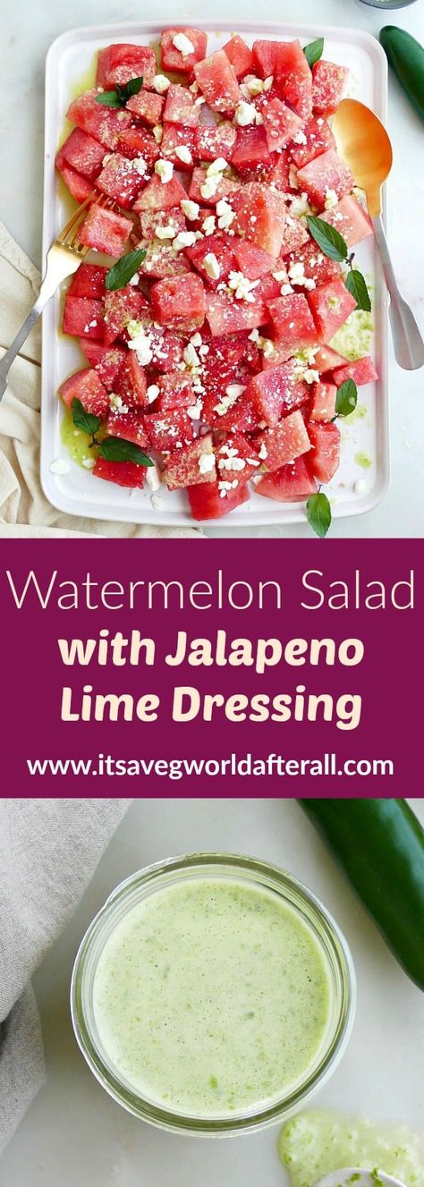 Jalepeno Watermelon Salad, Watermelon Jalapeno Salad, Spicy Watermelon Salad, Jalapeno Dressing, Spicy Watermelon, Grilled Broccolini, Feta Cheese Salad, Salad With Feta, Watermelon Feta Salad