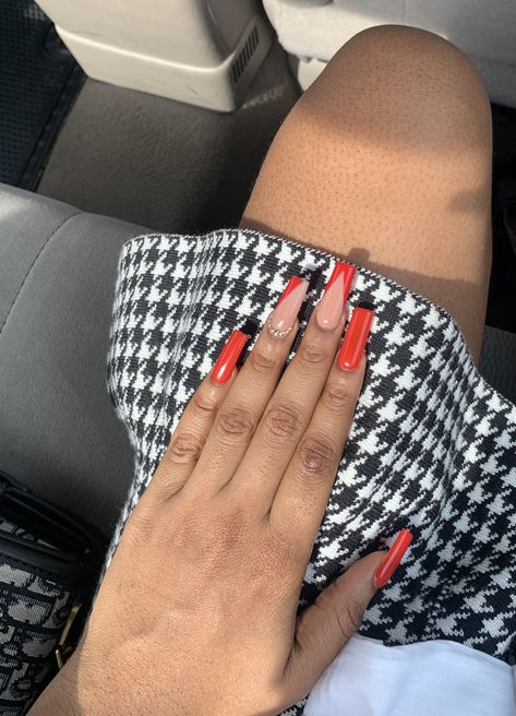 Red Nail Designs Coffin, Nail Designs Coffin Shape, Nail Designs Coffin, Coffin Shape, Red Nail Designs, Nail Sets, Long Acrylic, Red Nail, Long Acrylic Nails