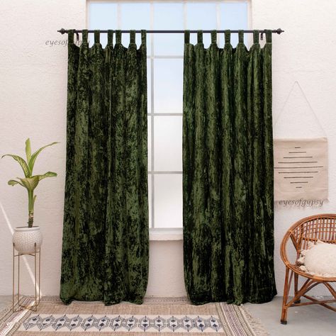 FREE STANDARD DELIVERY: if you buy more than one item. Automatically applies at check out. These Window or Door Curtains are made from Premium quality Velvet. These Velvet Window Drapes are dyed in a special process that delivers brighter colour and never fades with a Cozy texture. This Curtain will decrease the sunlight effect and help to establish a shade of peaceful ambience. We Deliver Exquisite Craftsmanship and Design in Window Curtains. It has Cute at Front of the Curtain. Beautify and re Bed Room Curtains, Sunlight Effect, Rideaux Boho, Cortinas Boho, Olive Green Velvet, Dining Room Curtains, Living Room Door, Cozy Living Spaces, Green Curtains