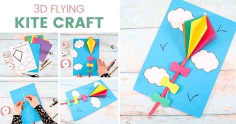 Easy Kite Craft, Kite Craft For Kids, Kite Template, Kite Craft, Kite Tail, Kites Craft, Flying Kite, Pulley System, Summer Crafts For Kids