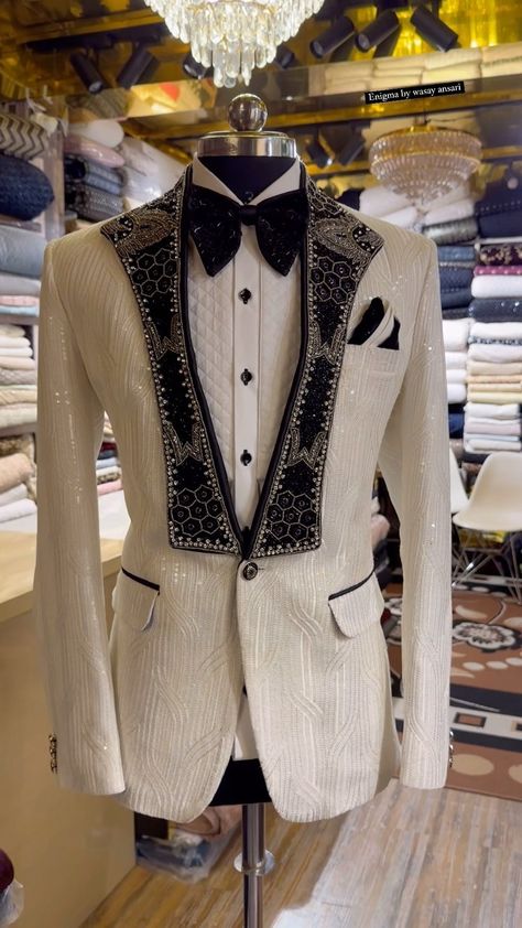 A white tuxedo with a personal touch. Handcrafted with love, just for you.” @enigma.xclusive A friendly budget store Mallepally hyderabad… | Instagram Tuxedo For Men Wedding, Prom Male, Blazer For Men Wedding, Tuxedo White, Designer Tuxedo, Mens Winter Fashion Outfits, Blazer Outfits Men, Black Suit Men, Gents Kurta