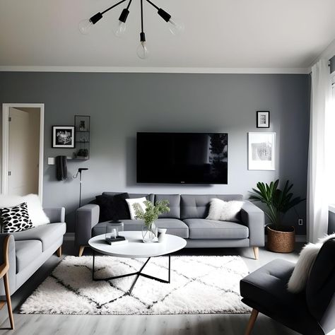 Interior Design Grey, Dark Grey Couch Living Room, Grey Living Room Ideas, Gray Living Room Design, Gray Painted Walls, Grey Living Room, Color Palette Living Room, Grey Couch, Grey Couch Living Room