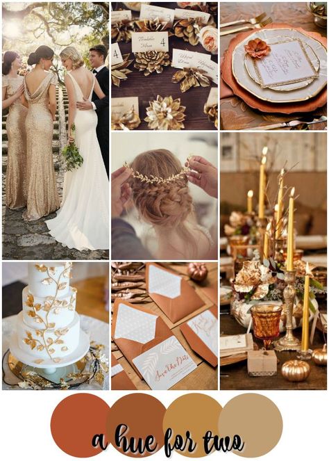 Elegant Fall Wedding Ideas, Elegant Fall Wedding, Fall Wedding Color Schemes, Burnt Orange Weddings, Wedding Colors Purple, Orange Copper, Wedding Colours, Gold Wedding Theme, Wedding Colour