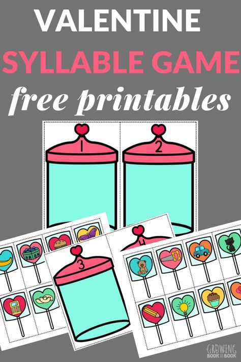 Build phonological awareness with this Valentine themed syllable game perfect for a whole group, small group, or individual activity. #phonolgicalawareness #earlyliteracy #preschool #teaching #GrowingBookbyBook #ValentienesDay #syllables