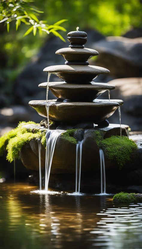 zen garden - Japanese water fountain - AI creation Asian Fountain, Japanese Water Fountain, Cave Aesthetic, Zen Water Fountain, Flower Garden Images, Garden Japanese, Japanese Garden Landscape, Japanese Water, Woman Cave