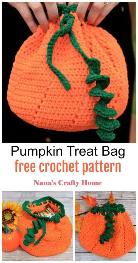 Crochet Bag Free Pattern, Crochet Halloween Patterns Free, Yarn Bags, Bag Free Crochet Pattern, Stocking Ornaments, Bag Pattern Crochet, Pumpkin Bag, Thanksgiving Crochet, Bag Free Pattern