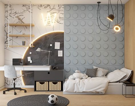 Teenagers room - Mogilno on Behance Kids Room Design Boys, Teenager Bedroom Design, Interior Design Sketchup, Children's Bedroom Ideas, Cool Kids Bedrooms, Kids Room Interior Design, Kids Bedroom Inspiration, Teenage Room, Kids Bedroom Designs