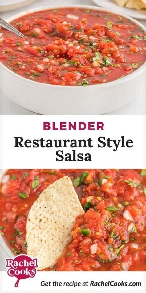 Ever go out to eat just for that irresistible salsa? You won't believe how easy it is to make restaurant style salsa at home. You'll find that this homemade salsa quickly becomes a staple in your fridge. This recipe comes together in a matter of minutes and is great on chips and so much more! The base of the salsa is canned tomatoes. You add fresh ingredients like garlic, onion, cilantro, and jalapeño peppers, and process it all in a food processor or blender. That's it! Fresh Salsa Recipe Homemade, Salsa With Canned Tomatoes, Watermelon Salsa Recipe, Restaurant Style Salsa Recipe, Canned Salsa Recipes, Blender Salsa, Homemade Salsa Verde, Tomato Salsa Recipe, Easy Homemade Salsa