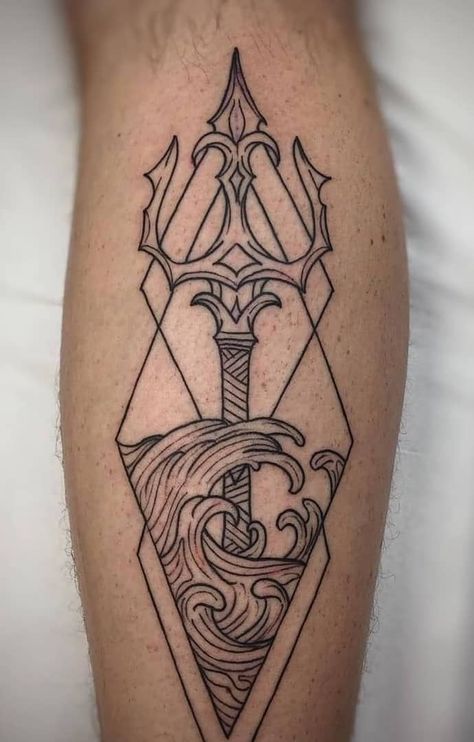 Widder Tattoo, Trident Tattoo, Greek God Tattoo, Tattoo Band, Poseidon Tattoo, Back Of Arm Tattoo, Greek Mythology Tattoos, Mythology Tattoos, Greek Tattoos