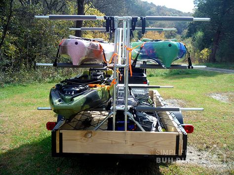 Build Your Own Kayak Trailer: Utility Trailer Conversion | Simplified Building White Water Kayak, Kayaking Tips, Kayak Trailer, Trailer Diy, Kayak Storage, Kayak Rack, Kayak Boats, Fishing For Beginners, Kayaking Gear